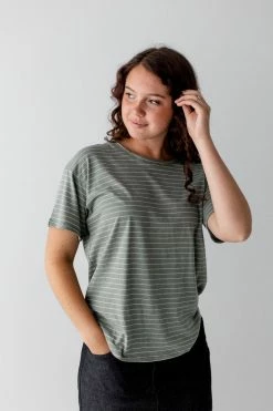 Fabina Summer Collection 'Lennon' Striped Tee In Light Olive