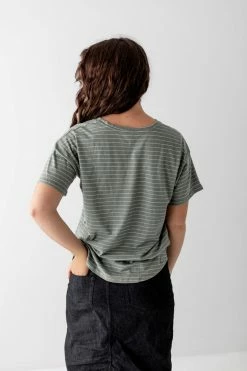 Fabina Summer Collection 'Lennon' Striped Tee In Light Olive