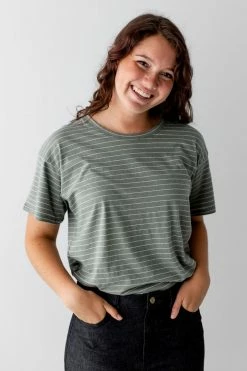 Fabina Summer Collection 'Lennon' Striped Tee In Light Olive