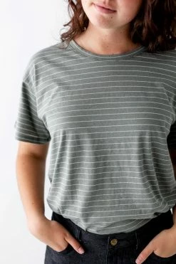 Fabina Summer Collection 'Lennon' Striped Tee In Light Olive