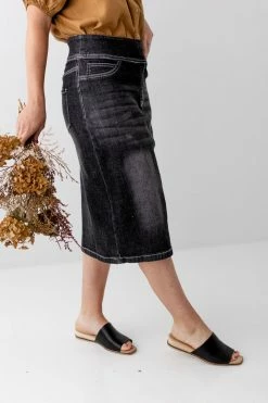 The Main Street Exchange Exclusive Designs 'Sara' Classic Knee Length Denim Skirt In Vintage Black 10 The Main Street Exchange Exclusive Designs 'Sara' Classic Knee Length Denim Skirt In Vintage Black