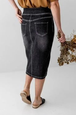 The Main Street Exchange Exclusive Designs 'Sara' Classic Knee Length Denim Skirt In Vintage Black 11 The Main Street Exchange Exclusive Designs 'Sara' Classic Knee Length Denim Skirt In Vintage Black