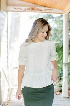 Hayden Los Angeles Tops/Cardigans 'Shiloh' Lace Trim Peplum Top In Ivory