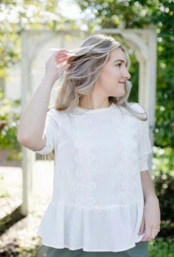 Hayden Los Angeles Tops/Cardigans 'Shiloh' Lace Trim Peplum Top In Ivory