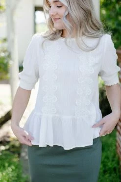 Hayden Los Angeles Tops/Cardigans 'Shiloh' Lace Trim Peplum Top In Ivory 7 Hayden Los Angeles Tops/Cardigans 'Shiloh' Lace Trim Peplum Top In Ivory
