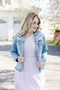 Kan Can USA Tops/Cardigans 'Sydney' Distressed Denim Jacket In Light Wash