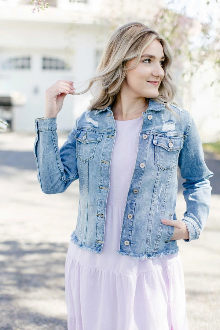 Kan Can USA Tops/Cardigans 'Sydney' Distressed Denim Jacket In Light Wash 1 Kan Can USA Tops/Cardigans 'Sydney' Distressed Denim Jacket In Light Wash