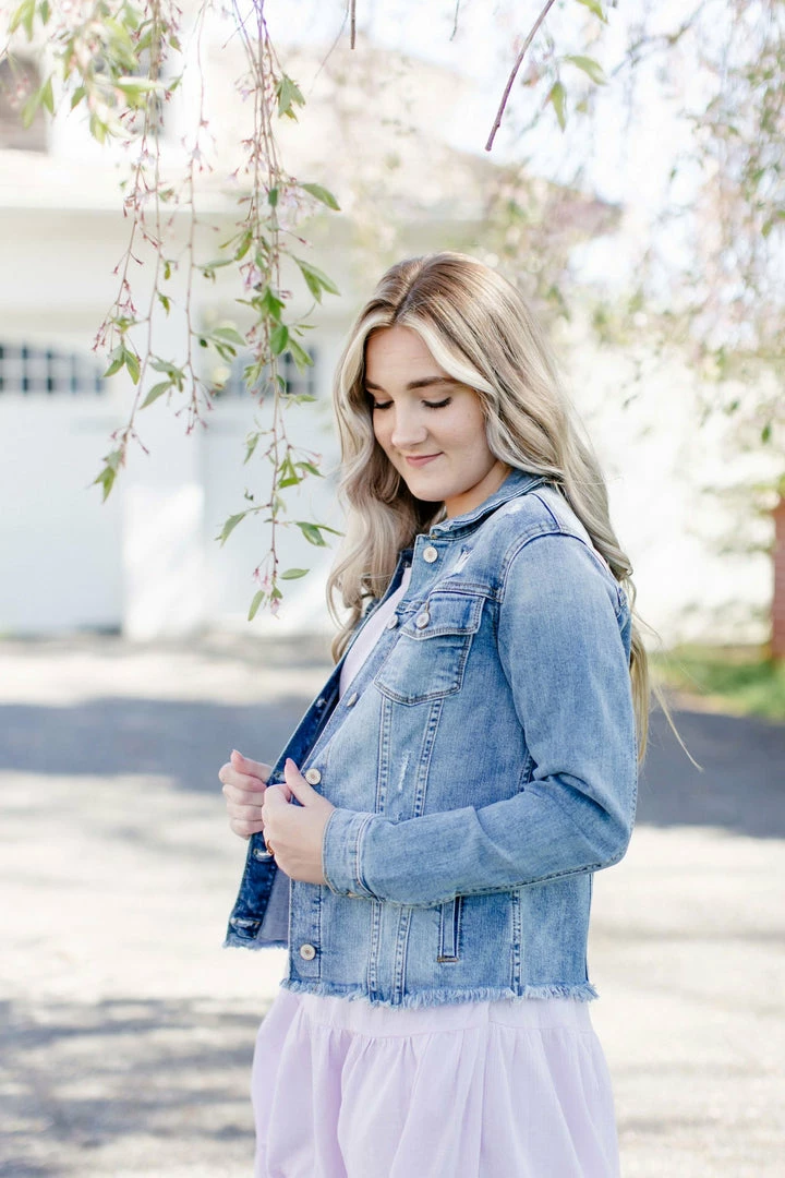 Kan Can USA Tops/Cardigans 'Sydney' Distressed Denim Jacket In Light Wash 4 Kan Can USA Tops/Cardigans 'Sydney' Distressed Denim Jacket In Light Wash