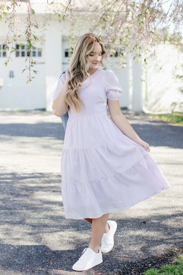 Listicle 'Lillian' Woven Tiered Midi Dress In Lilac FINAL SALE 3 Listicle 'Lillian' Woven Tiered Midi Dress In Lilac FINAL SALE