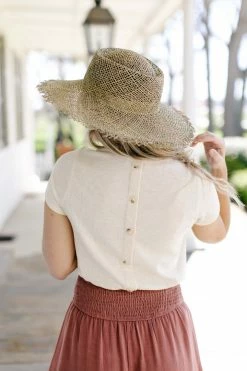 Space 46 'Bali' Flat Brim Straw Hat In Dark Natural