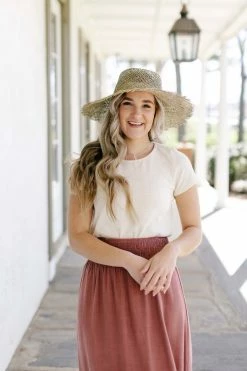 Space 46 'Bali' Flat Brim Straw Hat In Dark Natural