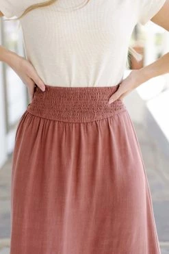 In The Beginning Skirts 'Aliyah' Smocked Waist Linen Blend Skirt In Marsala 8 In The Beginning Skirts 'Aliyah' Smocked Waist Linen Blend Skirt In Marsala
