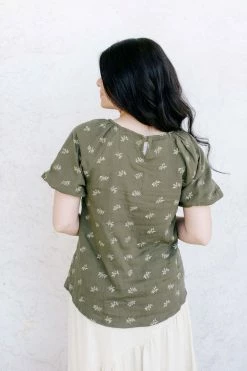 Polagram 'Chantel' Puff Sleeve Printed Top In Olive Tops/Cardigans 6 Polagram 'Chantel' Puff Sleeve Printed Top In Olive Tops/Cardigans