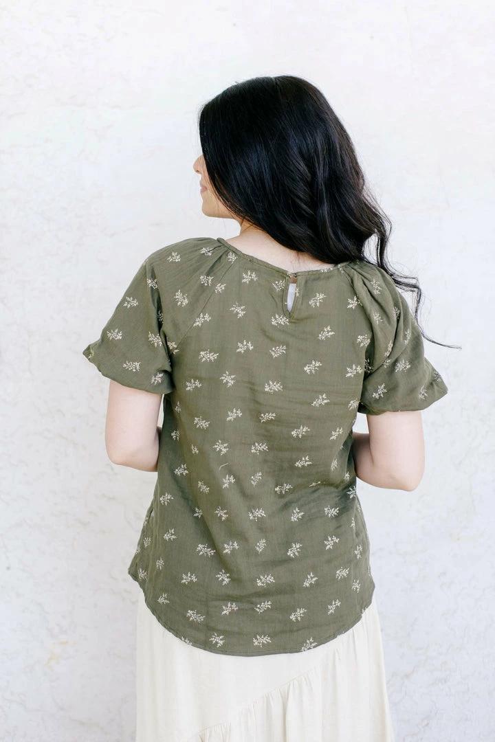 Polagram 'Chantel' Puff Sleeve Printed Top In Olive Tops/Cardigans 3 Polagram 'Chantel' Puff Sleeve Printed Top In Olive Tops/Cardigans