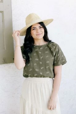 Polagram 'Chantel' Puff Sleeve Printed Top In Olive Tops/Cardigans