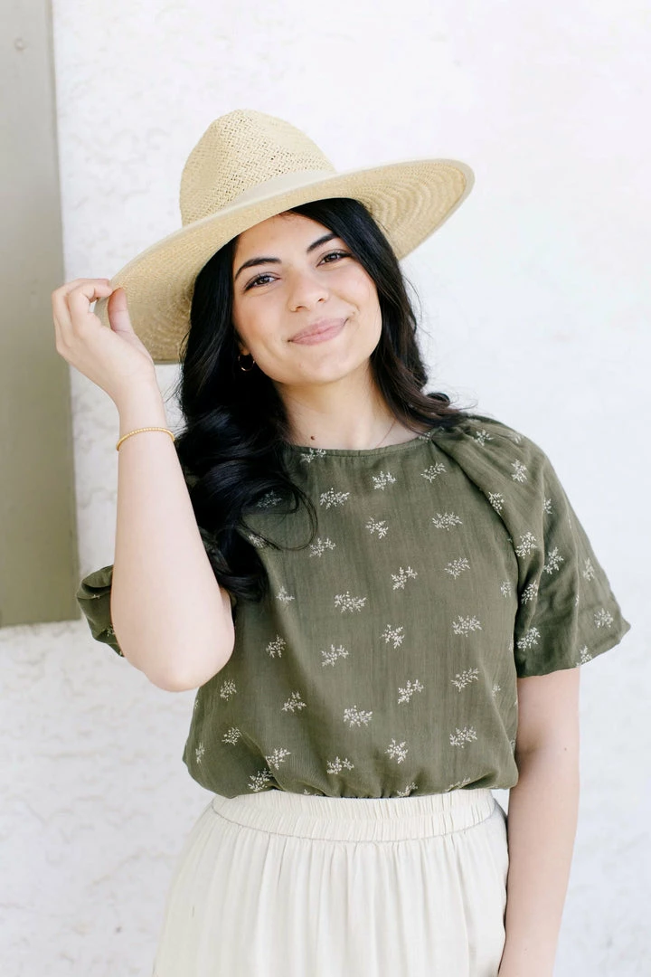 Polagram 'Chantel' Puff Sleeve Printed Top In Olive Tops/Cardigans 4 Polagram 'Chantel' Puff Sleeve Printed Top In Olive Tops/Cardigans