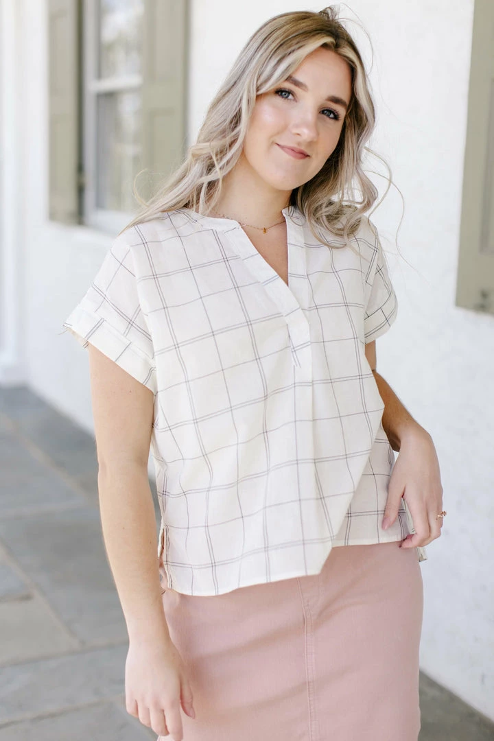Blu Pepper Summer Collection 'Bennet' Grid Print Top In Cream FINAL SALE 1 Blu Pepper Summer Collection 'Bennet' Grid Print Top In Cream FINAL SALE