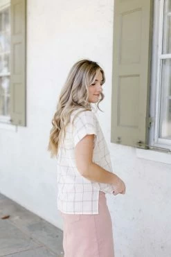 Blu Pepper Summer Collection 'Bennet' Grid Print Top In Cream FINAL SALE 6 Blu Pepper Summer Collection 'Bennet' Grid Print Top In Cream FINAL SALE