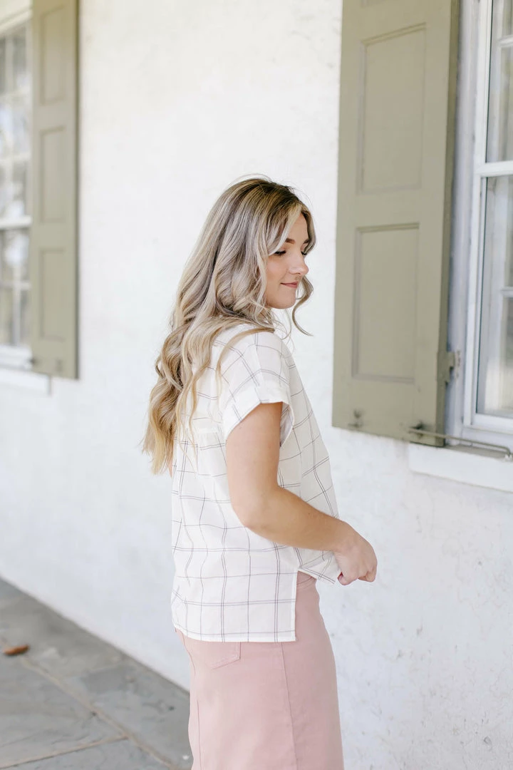 Blu Pepper Summer Collection 'Bennet' Grid Print Top In Cream FINAL SALE 3 Blu Pepper Summer Collection 'Bennet' Grid Print Top In Cream FINAL SALE