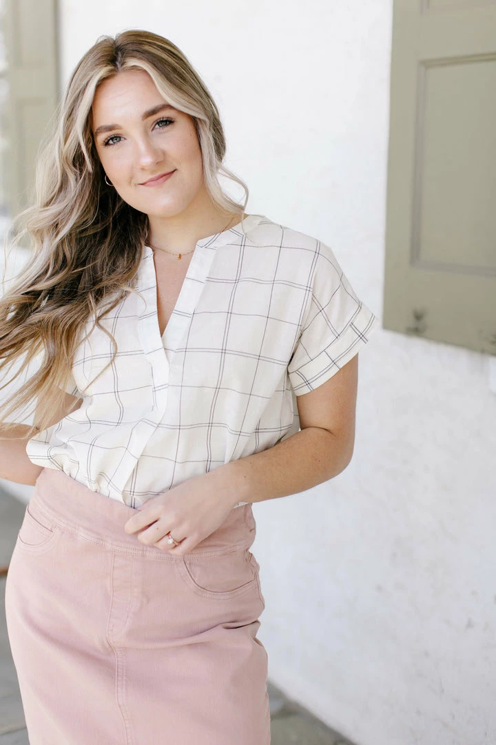 Blu Pepper Summer Collection 'Bennet' Grid Print Top In Cream FINAL SALE 2 Blu Pepper Summer Collection 'Bennet' Grid Print Top In Cream FINAL SALE