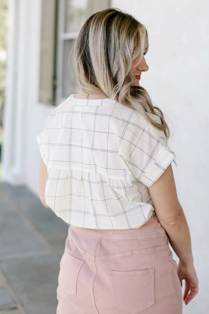 Blu Pepper Summer Collection 'Bennet' Grid Print Top In Cream FINAL SALE 4 Blu Pepper Summer Collection 'Bennet' Grid Print Top In Cream FINAL SALE