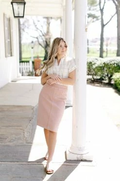 The Main Street Exchange 'Sara' Classic Knee Length Denim In Dusty Rose Exclusive Designs