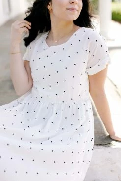 Roolee Summer Collection 'Eloise' Polka Dot Midi Dress In White