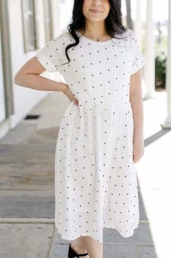 Roolee Summer Collection 'Eloise' Polka Dot Midi Dress In White