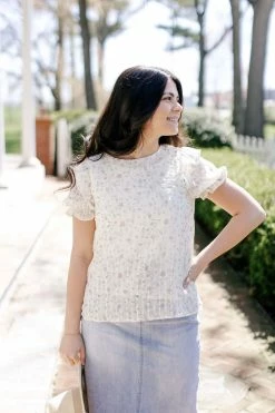 Hayden Los Angeles 'Blossom' Textured Floral Ruffle Top In Cream Tops/Cardigans