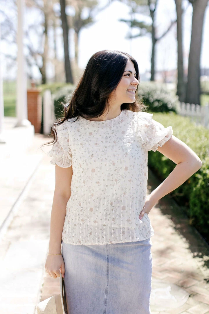 Hayden Los Angeles 'Blossom' Textured Floral Ruffle Top In Cream Tops/Cardigans 2 Hayden Los Angeles 'Blossom' Textured Floral Ruffle Top In Cream Tops/Cardigans