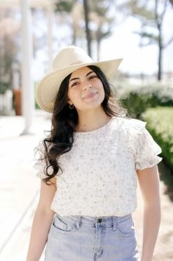 Hayden Los Angeles 'Blossom' Textured Floral Ruffle Top In Cream Tops/Cardigans