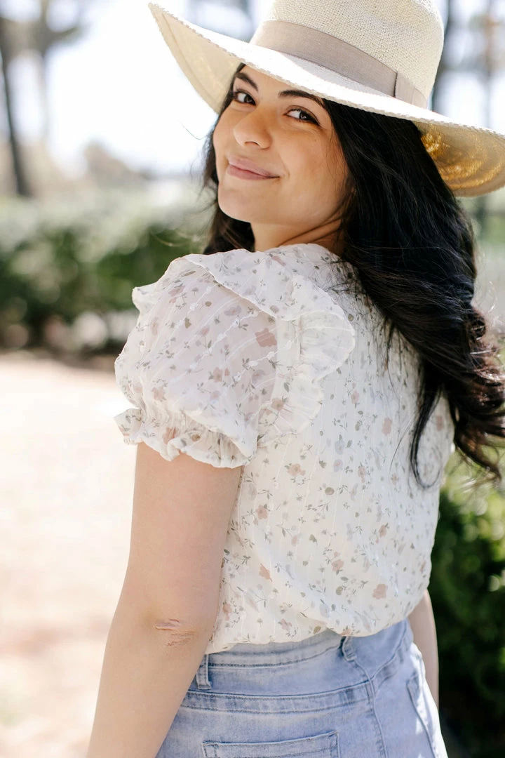 Hayden Los Angeles 'Blossom' Textured Floral Ruffle Top In Cream Tops/Cardigans 4 Hayden Los Angeles 'Blossom' Textured Floral Ruffle Top In Cream Tops/Cardigans