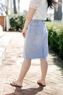 The Main Street Exchange Exclusive Designs 'Lily' Light Denim Knee Length Skirt 11 The Main Street Exchange Exclusive Designs 'Lily' Light Denim Knee Length Skirt