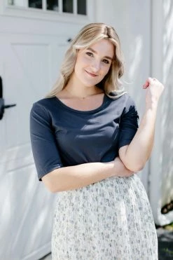 Mikarose 'Candace' Half Sleeve Top In Deep Navy