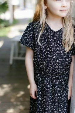 The Main Street Exchange 'Esther' Girl Ditsy Floral Dress In Black Summer Collection