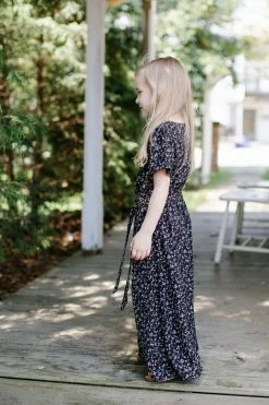 The Main Street Exchange 'Esther' Girl Ditsy Floral Dress In Black Summer Collection