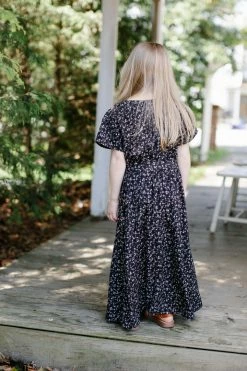 The Main Street Exchange 'Esther' Girl Ditsy Floral Dress In Black Summer Collection