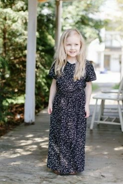 The Main Street Exchange 'Esther' Girl Ditsy Floral Dress In Black Summer Collection