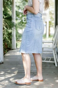 The Main Street Exchange 'Sierra' Distressed Denim Skirt In Light Wash