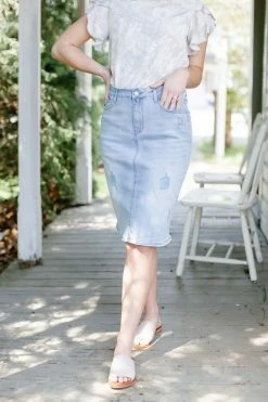 The Main Street Exchange 'Sierra' Distressed Denim Skirt In Light Wash