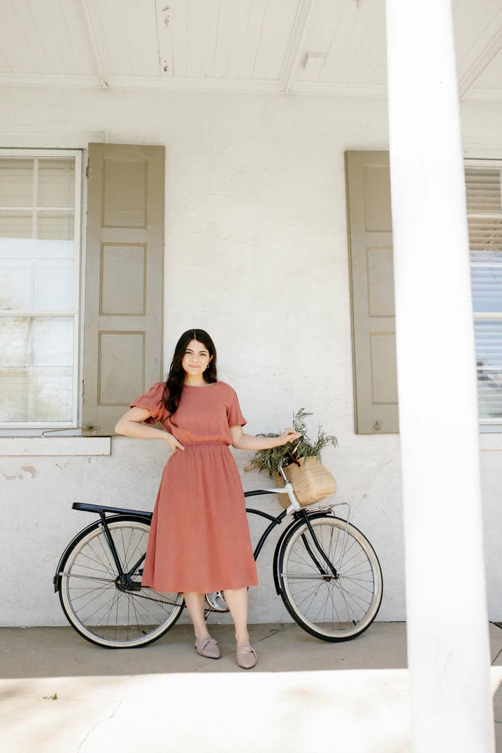Tea N Rose 'Aurora' Puff Sleeve Midi Dress In Terracotta 6 Tea N Rose 'Aurora' Puff Sleeve Midi Dress In Terracotta