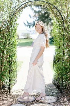 The Main Street Exchange 'Odessa' Lace Maxi Dress In Champagne Exclusive Designs