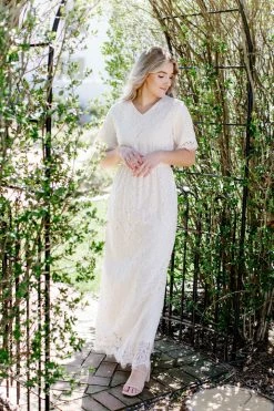 The Main Street Exchange 'Odessa' Lace Maxi Dress In Champagne Exclusive Designs