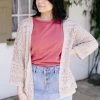 Be Cool 'Mailee' Open Front Crochet Cardigan In Taupe