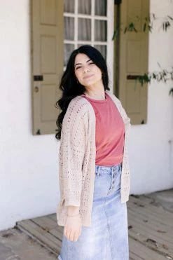 Be Cool 'Mailee' Open Front Crochet Cardigan In Taupe