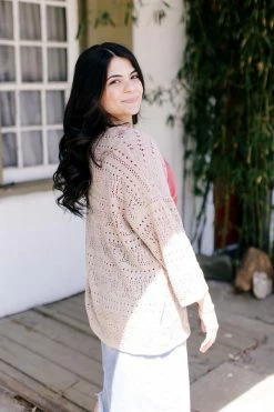 Be Cool 'Mailee' Open Front Crochet Cardigan In Taupe