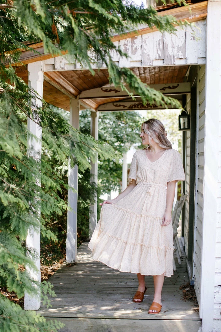 Tea N Rose 'Sheila' Printed Ruffle Midi Dress In Ecru 1 Tea N Rose 'Sheila' Printed Ruffle Midi Dress In Ecru