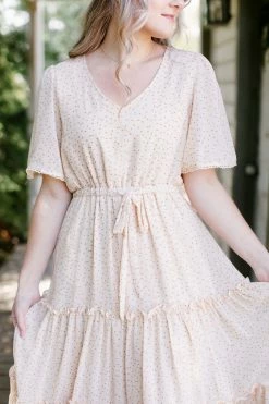 Tea N Rose 'Sheila' Printed Ruffle Midi Dress In Ecru 9 Tea N Rose 'Sheila' Printed Ruffle Midi Dress In Ecru