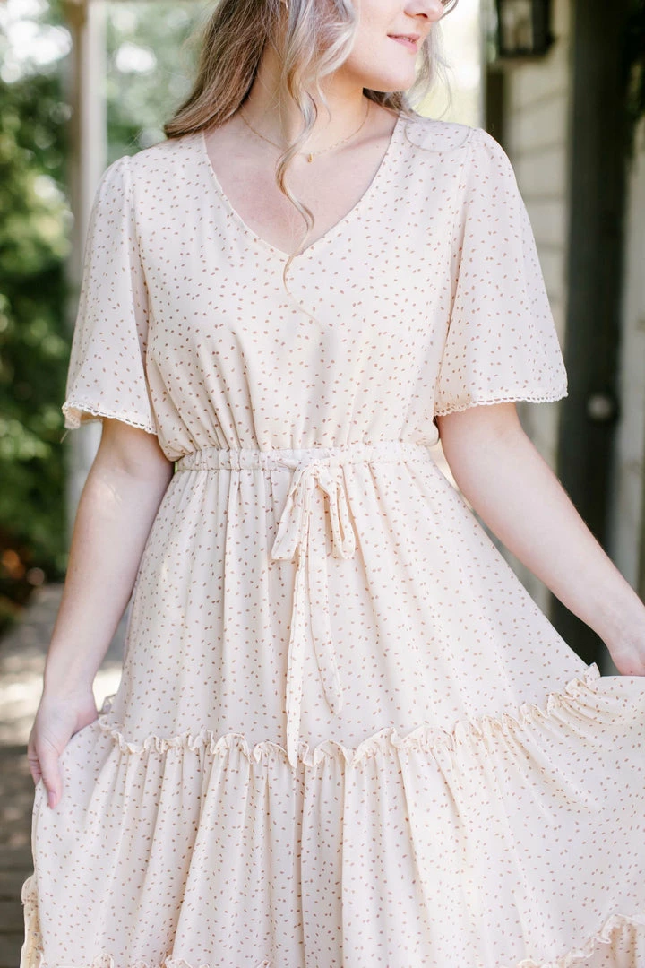 Tea N Rose 'Sheila' Printed Ruffle Midi Dress In Ecru 4 Tea N Rose 'Sheila' Printed Ruffle Midi Dress In Ecru