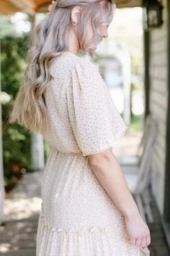 Tea N Rose 'Sheila' Printed Ruffle Midi Dress In Ecru 8 Tea N Rose 'Sheila' Printed Ruffle Midi Dress In Ecru